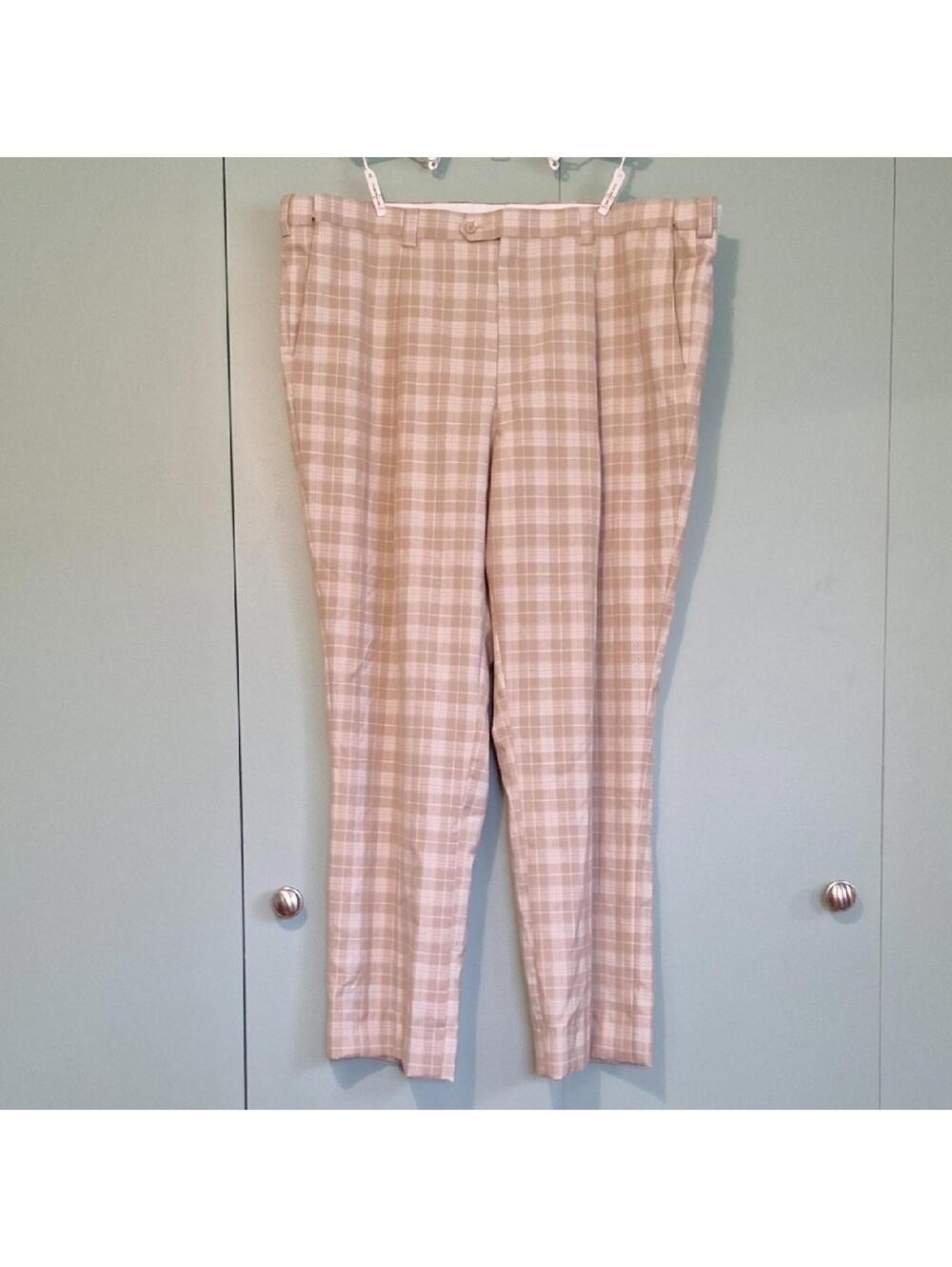 NWT Stacy Adams Mens Cream Plaid Dress Pant Size 47